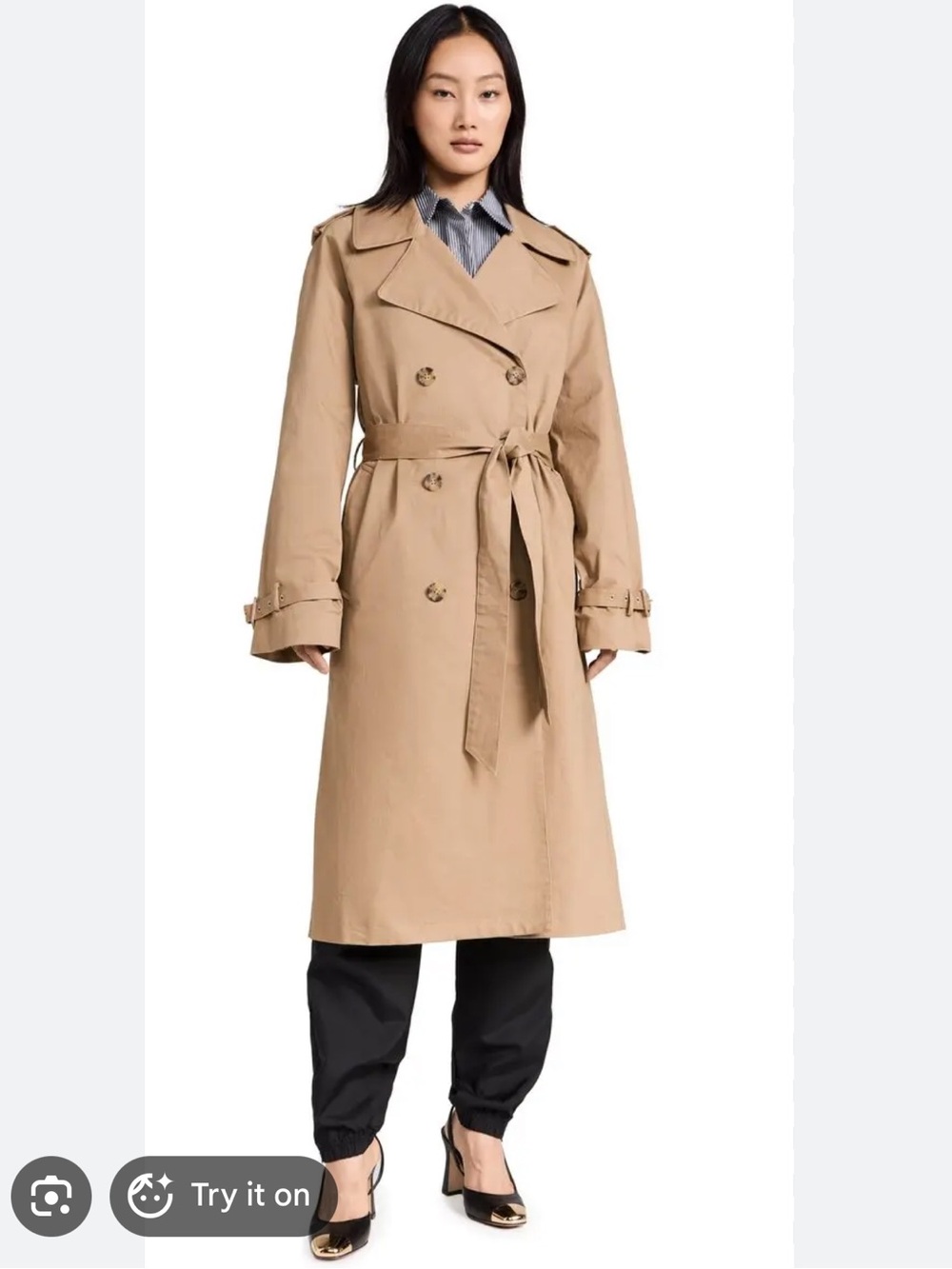 Good American Classic Khaki Trench Coat with Belt size S/M